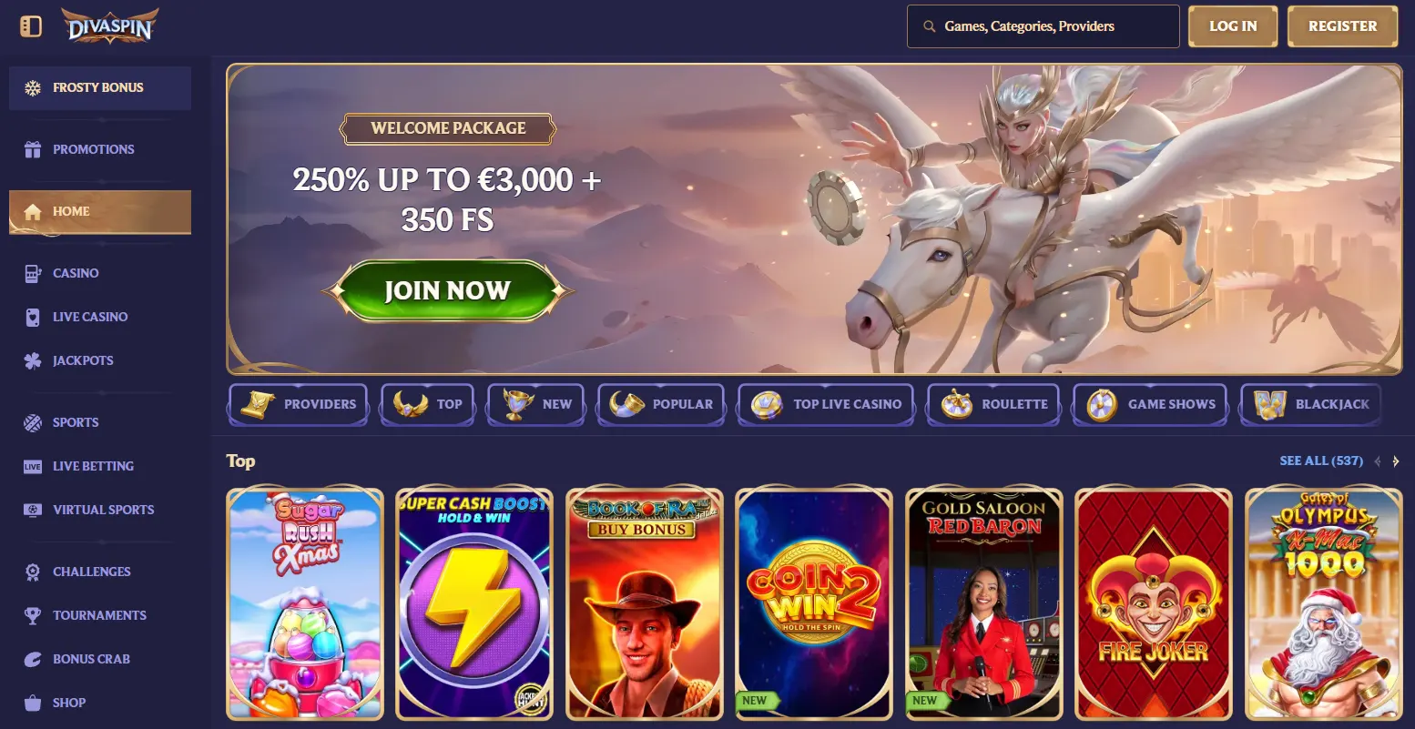 Divaspin AU casino with 250% welcome bonus